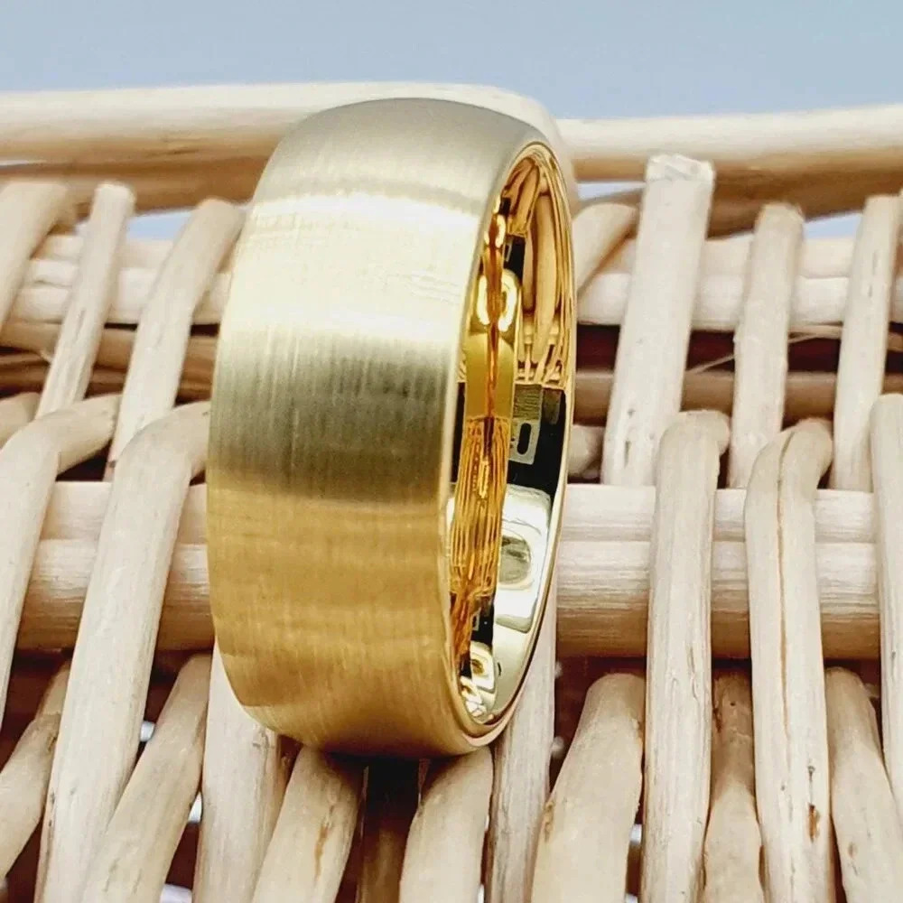 "Brushed Finished Gold Tungsten Wedding Band for Men, GALTUN690